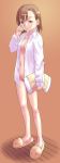 brown_hair itou_nobuhiro misaka_mikoto no_(pixiv3794) nude open_clothes open_shirt pillow pillows pubic_hair shirt short_hair slippers to_aru_kagaku_no_railgun to_aru_majutsu_no_index