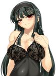  1girl black_hair blush breasts chemise hairband kimi_ga_aruji_de_shitsuji_ga_ore_de kuonji_shinra kure_masahiro large_breasts long_hair naughty_face nipples red_eyes shinra_kuonji solo they_are_my_noble_masters 