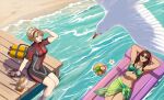 2_girls arms_behind_head autumn-sacura banana beach big_breasts bird blonde_hair blue_eyes bodysuit bra cleavage conch flower food fruit glasses goggles grapes green_bra green_necklace green_panties hairband high_res jewelry julia_chang lidia_sobieska lying midriff multiple_girls namco necklace ocean on_back panties plate red_bodysuit red_hairband scar scar_across_eye scuba_tank seagull sleeping stomach sunglasses tekken tekken_7 tekken_8 tekken_tag_tournament_2 underwear