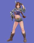 1girl alluring boots brown_eyes brown_hair cirenk cleavage fingerless_gloves gloves michelle_chang midriff_baring_shirt milf namco scarf shorts tekken tekken_1 tekken_2 tekken_tag_tournament tekken_tag_tournament_2