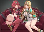  2_girls absurd_res ailf alluring ass ass_focus bare_legs bare_thighs big_breasts blonde_hair boots bubble_ass core_crystal couch dress elbow_gloves female_only fingerless_gloves gloves high_res jewelry large_ass long_hair looking_at_viewer milf monolith_soft mythra nintendo pyra red_boots red_eyes red_gloves red_hair red_thigh_highs short_hair sitting sitting_on_couch sssemiii stockings thick_ass thick_thighs thigh_high_boots thighhigh_boots thighs very_long_hair white_boots white_dress white_gloves xenoblade_(series) xenoblade_chronicles_2 yellow_eyes 