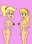  2_girls ass ass blonde_hair cindy_vortex crossover jimmy_neutron:_boy_genius katie_(paw_patrol) lipstick looking_at_viewer matiriani28 nick_jr. nickelodeon paw_patrol pink_background ponytail sideboob 