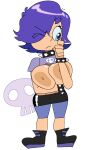  1girl 1girl 1girl big_breasts big_breasts big_breasts blue_eyes blue_hair boots breasts breasts_out clothing dream-cassette female_only hair_over_one_eye hi_hi_puffy_amiyumi hoshime huge_breasts human neckwear nipples pale_skin punk punk_girl shirt shorts skirt spiked_bracelet spiked_collar white_background wristwear yumi_yoshimura 