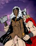 avengers big_breasts breasts dark-skinned_female dark_skin erect_nipples erection hairless_pussy huge_breasts interracial marvel muscle nipples nude ororo_munroe penis pussy reverse_cowgirl_position spread_legs storm_(x-men) testicles thor tongue vaginal x-men