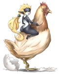  1girl ass barefoot bird blonde_hair chicken egg eggshell hatching headwear_removed helmet helmet_removed imp inumimi_moeta long_hair looking_back midna nintendo no_hat no_headwear nude red_eyes riding smile the_legend_of_zelda the_legend_of_zelda:_twilight_princess twili 