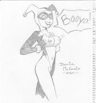  1girl 2001 batman_(series) breasts daria_mcgrain dc_comics female female_only harleen_quinzel harley_quinn monochrome nipples nude solo tagme 