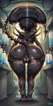  1girl ai_generated alien alien_(film) alien_(franchise) alien_humanoid aliens_(movie) anus ass ass_grab big_ass claws cleft_of_venus female_focus horny laboratory looking_back pussy pussy_juice queen_alien sweat tail xenomorph 