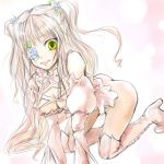  1girl dress eyepatch flower green_eyes kirakishou long_hair nipple_slip nipples no_bra no_panties pink_hair rozen_maiden skirt skirt_lift solo 