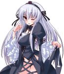  albino bottomless breasts gothic_lolita lolita_fashion nopan red_eyes rozen_maiden suigintou white_hair winking_at_viewer 