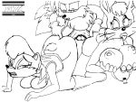 archie_comics bunnie_rabbot fbz furry miles_"tails"_prower monochrome multiple_tails sally_acorn sega sonic_(series) sonic_team tail