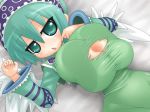  1girl 4:3_aspect_ratio arekishi between_breasts boob_window breast_press breasts censored female_focus green_clothing green_eyes green_hair huge_breasts kakuretenai luminous_arc luminous_arc_2 paizuri penis sadie semen tearing_clothes torn_clothes torn_shirt witch 