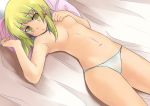  1girl bad_id bed blonde_hair female flat_chest lowleg lowleg_panties moriya_suwako nude panties rasukaru_(a_tale_of_a_cat) ribbon small_breasts solo suwako_moriya touhou underwear white_panties yellow_eyes 