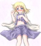  baerun blonde_hair blue_eyes blush female lying midriff moriya_suwako navel suwako_moriya tear tears touhou 