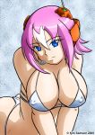  blue_eyes cleavage hanging_breasts huge_breasts kim_samson mega_man mega_man_x nana_(rockman) pink_hair swimsuit two_tone_hair 