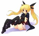 1girl blonde_hair fate_testarossa goban long_hair lyrical_nanoha mahou_shoujo_lyrical_nanoha mahou_shoujo_lyrical_nanoha_a's no_panties pussy ribbon ribbons skirt solo thighhighs twintails uncensored