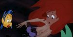 1girl breasts disney fish flounder mermaid nipples princess_ariel red_hair seashell_bra surprised the_little_mermaid topless topless_female wardrobe_malfunction