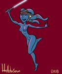 1girl 2008 aayla_secura artist_name breasts erect_nipples female female_only hellstroem nipples nude solo star_wars twi'lek