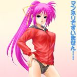  ayato blue_eyes long_hair lyrical_nanoha mahou_shoujo_lyrical_nanoha mahou_shoujo_lyrical_nanoha_a&#039;s mahou_shoujo_lyrical_nanoha_a's mahou_shoujo_lyrical_nanoha_strikers panties pink_hair ponytail signum translated underwear 