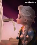 1boy 1girl after_fellatio braid braided_hair breasts cum cumstring cute elsa elsa_(frozen) erection female frozen_(movie) male male/female mr.abrabra penis single_braid sucking