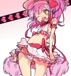  1girl amu_hinamori amulet_heart bare_shoulders bulge futanari green_eyes hat heart hinamori_amu magical_girl midriff najimi najimi_shin one_eye_closed open_mouth panties penis pink pink_hair pom_poms ribbon shugo_chara shugo_chara! side-tie_panties skirt skirt_lift smile solo standing thigh_gap thighs underwear wink 