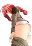 blush braid hijiri_tsukasa long_hair lyrical_nanoha mahou_shoujo_lyrical_nanoha mahou_shoujo_lyrical_nanoha_a's mahou_shoujo_lyrical_nanoha_a's mahou_shoujo_lyrical_nanoha_strikers panties red_hair shirt twin_braids underwear undressing vita white_panties