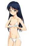 1girl a1 absurdres blue_eyes blue_hair blush bra breasts chihaya_kisaragi flat_chest highres idolmaster kisaragi_chihaya lingerie long_hair navel nipples panties solo standing underwear underwear_only undressing white_panties