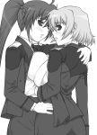 breast_press breasts lyrical_nanoha mahou_shoujo_lyrical_nanoha mahou_shoujo_lyrical_nanoha_strikers monochrome shamal shichimenchou signum symmetrical_docking yuri