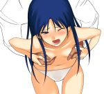 1girl a1 blue_hair breast_grab breasts chihaya_kisaragi endured_face flat_chest flat_chest_grab flat_grab grabbing idolmaster kisaragi_chihaya open_mouth panties panties_only small_breasts solo_focus tears topless underwear underwear_only white_panties wince