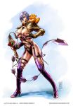 2008 armor breasts crossover earrings fozzie_bear garang76 hair_over_one_eye isabella_valentine jewelry legs lipstick makeup muppets nipples purple_hair short_hair soul_calibur soul_calibur_iv surprised thighs wardrobe_malfunction what whip_sword