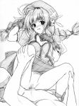  1girl braid censored clenched_teeth gloves graphite_(medium) hat highres long_hair lyrical_nanoha mahou_shoujo_lyrical_nanoha mahou_shoujo_lyrical_nanoha_a&#039;s mahou_shoujo_lyrical_nanoha_strikers monochrome oppai_kenmin sex solo_focus teeth traditional_media twin_braids twintails vita 