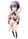  bamboo_blade black_hair blush crotch_rub footwear kawazoe_tamaki navel no_panties purple_eyes pussy sakai_hamachi school_uniform serafuku shaved_pussy shinai short_hair skirt skirt_lift socks sword tamaki_kawazoe uncensored weapon white_background 