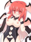  black_panties blush breasts fang female head_wings headwings koakuma navel nipples open_mouth panties red_eyes red_hair ry solo tail the_embodiment_of_scarlet_devil touhou underwear 