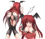 1girl ass breasts censored danshaku demon_girl female head_wings headwings koakuma pussy simple_background tears the_embodiment_of_scarlet_devil torn_clothes touhou white_background wings