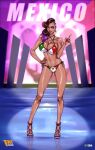  1girl big_breasts bikini blizzard_entertainment breasts brown_hair cleavage dark-skinned_female dark_skin faymantra female_only flag flag_bikini flag_print highlights latina long_hair looking_at_viewer mexican_flag mexican_flag_bikini mexico olivia_colomar overwatch sombra sombra_(overwatch) video_games 