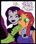 beast_boy dc dc_comics double_fellatio fellatio green_eyes hagfish lipstick_mark raven_(dc) starfire substitute teen_titans threesome