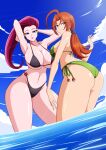  2_girls amber_eyes anime_milf ass big_ass big_breasts bikini bikini_bottom bikini_top black_bikini blue_eyes breasts brown_eyes brown_hair cleavage clothed_female creatures_(company) delia_ketchum delia_ketchum_(pokemon) ear_piercing earrings female_focus female_only game_freak green_bikini hair hanako_(pokemon) hands_behind_head hips huge_breasts humans_of_pokemon jessie_(pokemon) kmkz-art lips long_hair long_hair_female mature mature_female mature_woman milf musashi_(pokemon) nintendo pink_hair poke-milf pokemon pokemon_(anime) pokemon_(game) ponytail porkyman red_hair seductive seductive_look smile swimwear tagme team_rocket thick_thighs thighs video_game_milf water wide_hips widow&#039;s_peak 