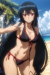 1girl akame_(akame_ga_kill!) akame_ga_kill! alluring beach big_breasts bikini black_hair cleavage joker_(artist) long_hair posing red_eyes