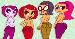  ass big_ass bubble_butt crossover grojband jeans laney_penn mina_beff misty_(mlaatr) my_life_as_a_teenage_robot pink_hair purple_hair rayryan_(artist) red_hair sideboob smile teal_hair topless trina_riffin 