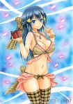  alluring blue_eyes blue_hair cleavage dawn dawn_(pokemon) holding_present nintendo pokemon pokemon_(anime) pokemon_dppt pokemon_dppt_(anime) takecha thighhigh_boots 