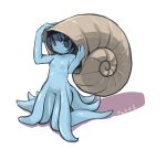 1girl blue_skin hitec masha moemon monster_girl nintendo omanyte personification pokemon shell simple_background solo tentacle tentacles white_background