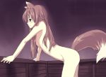  1girl animal_ears animated ass blink blinking breasts brown_hair cart gif holo horo long_hair nude runa_runa solo spice_and_wolf tail tsukigami_runa wolf_ears 