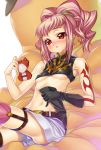 1girl anya_alstreim blush breasts code_geass erect_nipples gloves kink midriff navel pink_hair red_eyes sitting small_breasts solo tattoo thighhighs underboob