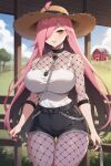 ai_generated big_breasts fishnets long_hair nenefthivt pink_hair shirt shorts solo sun_hat tagme vtuber