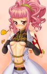 1girl anya_alstreim anya_earlstrathaim areola areolae blush breasts code_geass erect_nipples flat_chest gloves kink midriff orange_eyes pink_hair small_breasts solo underboob