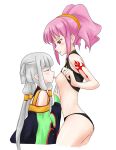 2girls anya_alstreim blush breasts closed_eyes code_geass hair highres licking long_hair multiple_girls nipples panties pink_hair shirt_lift simple_background tattoo tianzi tongue underwear white_background yuri