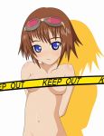  blue_eyes blush bob_cut breasts brown_hair censored goggles mametti rita_mordio short_hair tales_of_(series) tales_of_vesperia 