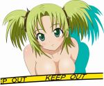 1girl bad_id breasts caution_tape censored cleavage droite droite_(tales) green_eyes green_hair keep_out mametti short_hair tales_of_(series) tales_of_vesperia topless