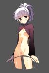 1girl blush breasts clitoris_slip darker_than_black flat_chest grey_hair highres nipples panties panty_pull pubic_hair purple_eyes pussy_peek sikorsky silver_hair solo underwear yin