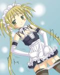  1girl :3 blonde_hair blush breasts cleavage elbow_gloves garter_belt gloves he_is_my_master jpeg_artifacts kore_ga_watashi_no_goshujin-sama maid panties panty_pull pussy sawatari_mitsuki solo standing thighhighs uncensored underwear zettai_ryouiki 