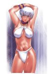 3rd_strike arms_up capcom dark_skin elena_(street_fighter) erect_nipples mine_(artist) muscle short_hair silver_eyes street_fighter street_fighter_iii:_3rd_strike streetfighter white_hair